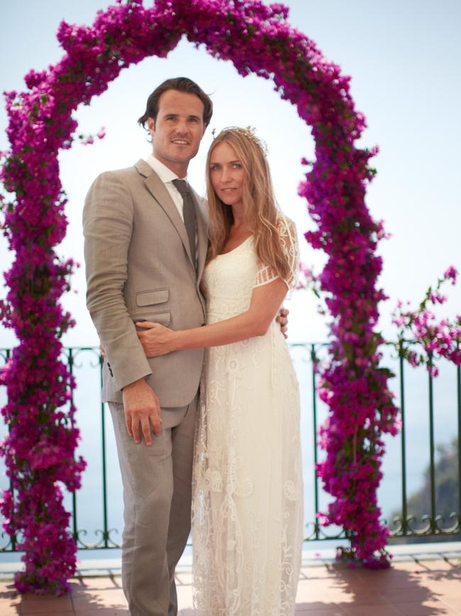 Dinnigan with husband Bradley Cocks on their wedding day. (Picture: Supplied)