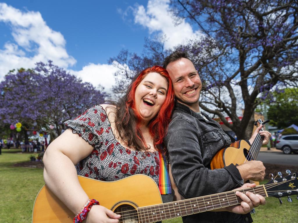 Megan O'Brien and Michael Johnson before performing separately during Jacaranda Day celebrations at Goombungee, Saturday, November 5, 2022. Picture: Kevin Farmer