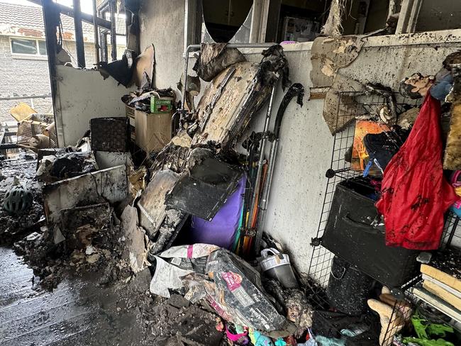 The destroyed interior of a Fyans St West home gutted by fire overnight. Picture: Alison Wynd