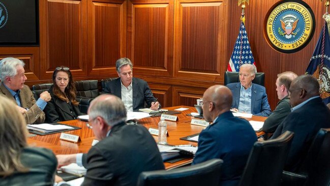 Mr Biden with members of the national security team in the Situation Room of the White House. Picture: White House/Zuma Press/WSJ