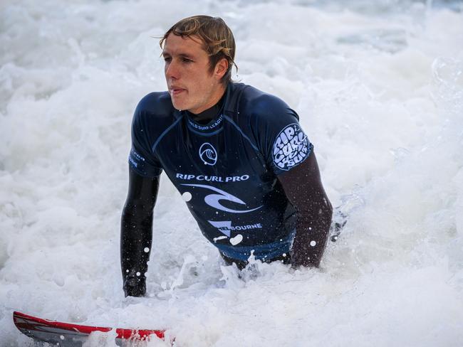 VICTORIA, AUSTRALIA - APRIL 25: Jacob Willcox of Australia advances to Round 4 of the 2019 Rip Curl Pro Bells Beach after winning Heat 7 of Round 3 at Bells Beach on April 25, 2019 in Victoria, Australia. Â (Photo by Kelly Cestari/WSL via Getty Images)