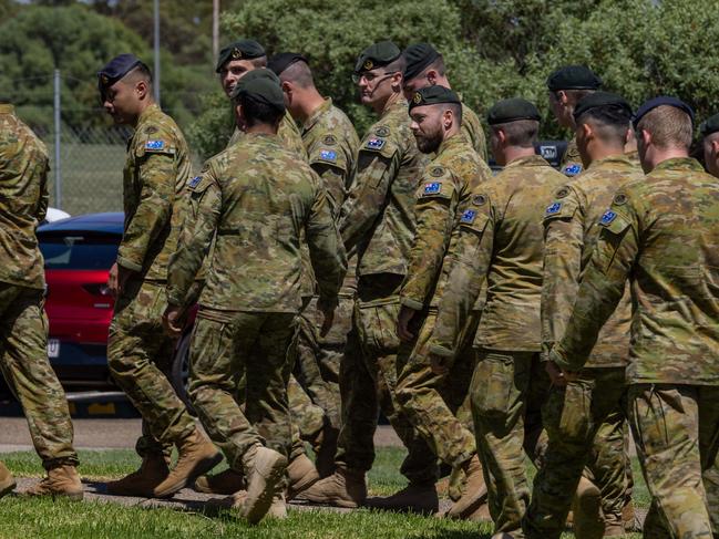 7RAR OPERATION KUDU DEPARTURE CEREMONY at RAAF Edinburgh SA. Pictured on Jan 6th 2024. Picture: Ben Clark