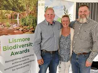 Winners of the NSW Department of Primary Industries Primary Producer Award Stephen Genrich (left) and Bruno Bertoli with Diana Unsworth from the NSW Department of Primary Industries. Picture: Contributed