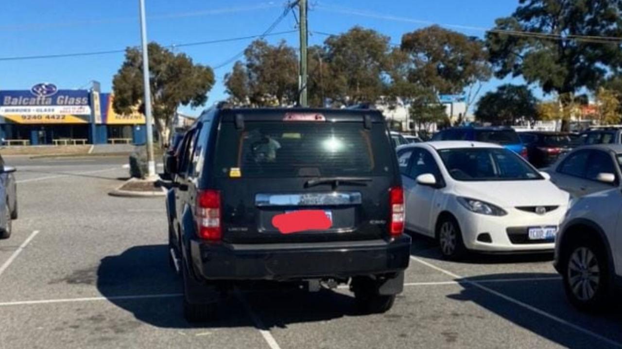 A Jeep was captured taking up four car spaces in a Bunnings car park. Picture: Facebook / The Bell Tower Times 2.0