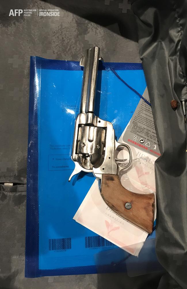 Criminal syndicates targeted under AFP-led Operation Ironside, specifically Operation Galveston EC in NSW. Pictured is a revolver. Picture: AFP