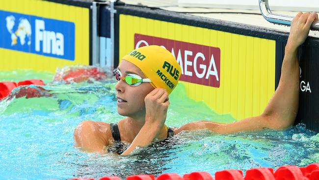 MELBOURNE, AUSTRALIA – DECEMBER 16: Emma McKeon of Australia reacts in the Women's 50m Freestyle heats on day four of the 2022 FINA World Short Course Swimming Championships at Melbourne Sports and Aquatic Centre on December 16, 2022 in Melbourne, Australia. (Photo by Quinn Rooney/Getty Images)