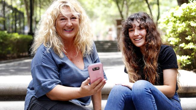 Mother and daughter Stella Moessis and Crystal Coulits in Sydney’s Pyrmont on Monday. Picture: Nikki Short