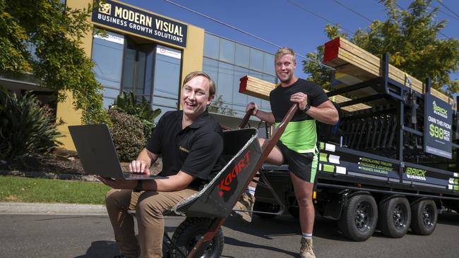 Luke Trewin (L) and Scott Howard (R) have created a website for tradies to list their services on amid the coronavirus crisis. Picture: Wayne Taylor