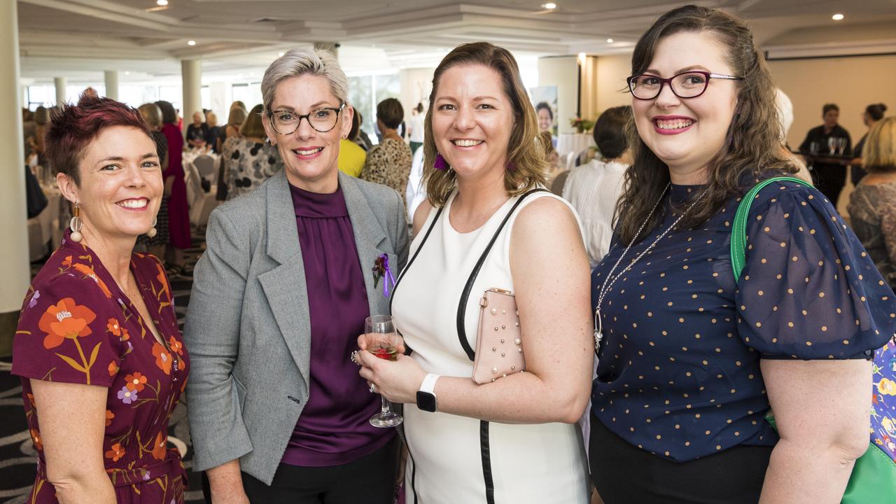 Representing YWCA are (from left) Kate O'Donohue, Kylie Elisaia, Tanya Zeller and Isabelle Chassain at an International Women's Day lunch hosted by Zonta Club of Toowoomba at Picnic Point, Friday, March 5, 2021. Picture: Kevin Farmer