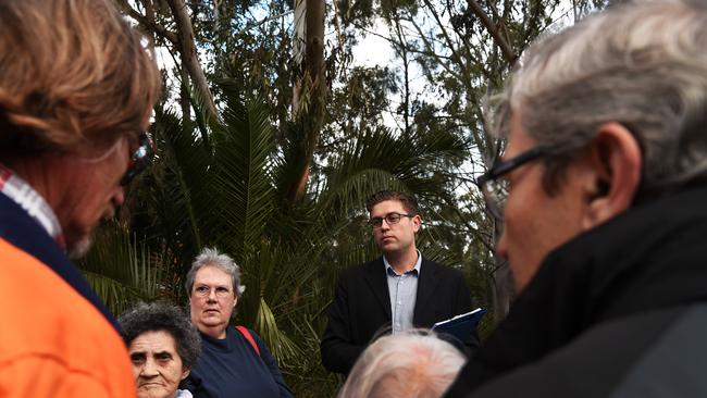 Residents and Jerome Laxale complain about government plans to move social housing people from estate. Ivanhoe Place, North Ryde.