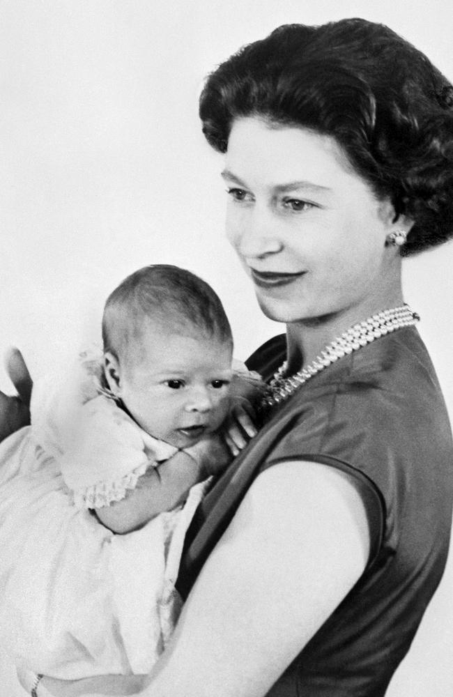 The Queen with Prince Andrew soon after his birth. Picture: AFP PHOTO / CENTRAL PRESS