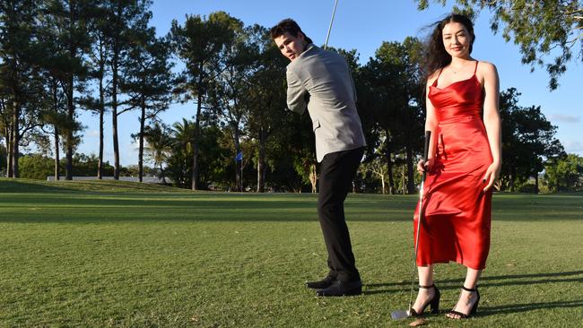 Kyrin Allinson and Shaylee Macrae at the Pioneer State High School formal at the Mackay Golf Course on Friday November 20. Picture: Zizi Averill