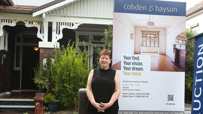 Seller Victoria Kitanov outside the front of her home which sold Saturday at auction in Ashfield, Sydney, Australia. Picture: Gaye Gerard