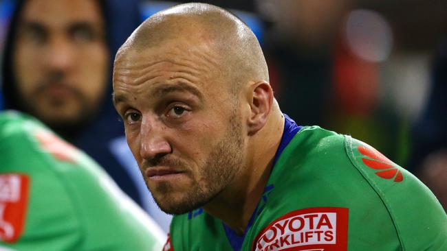 CANBERRA, AUSTRALIA - APRIL 17:  Josh Hodgson of the Raiders looks on during the round six NRL match between the Canberra Raiders and the Parramatta Eels at GIO Stadium on April 17, 2021, in Canberra, Australia. (Photo by Matt Blyth/Getty Images)