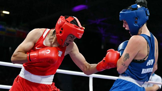 Khelif fights Hungary's Anna Luca Hamori. Picture: AFP