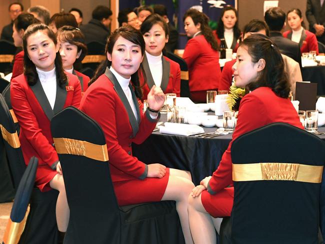 The 229-strong squad attend a welcome banquet at the Inje Speedium resort complex in Inje county, north of Pyeongchang. Picture: AFP/South Korean Unification Ministry
