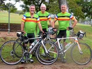 Andrew Brown, John Phelan and Marcus Taylor are among a group of nine local cyclists who will head off to a pilgrimage of war sites around Europe. Picture: Jann Houley