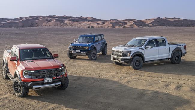 Ford’s Raptor family includes the Ranger, Bronco and F-150. Picture: Supplied