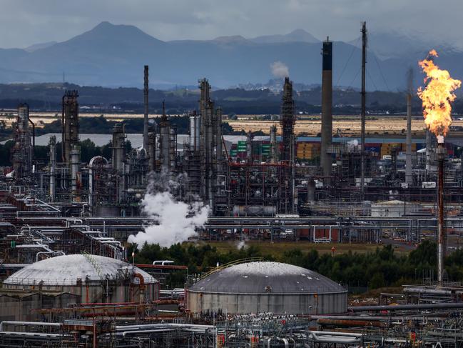 GRANGEMOUTH, SCOTLAND - SEPTEMBER 12:  A general view of the Petroineos oil refinery on September 12, 2024 in Grangemouth, Scotland. Owners of Grangemouth, Petroineos, said the closure of the oil refinery and loss of 400 jobs next summer was due to it being unable to compete with sites in Asia, Africa and the Middle East. (Photo by Jeff J Mitchell/Getty Images)