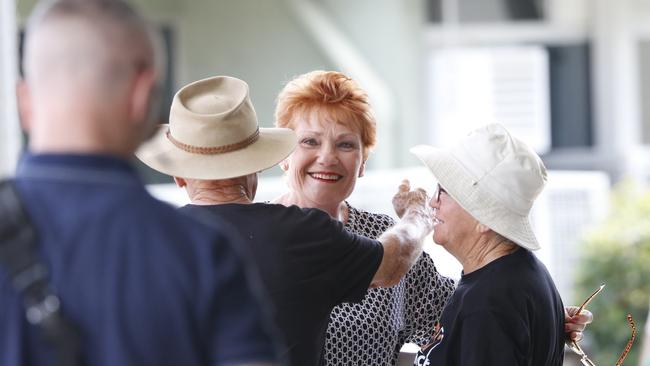 One Nation leader Pauline Hanson meets voters at Glenmore State High School in Rockhampton on Saturday.