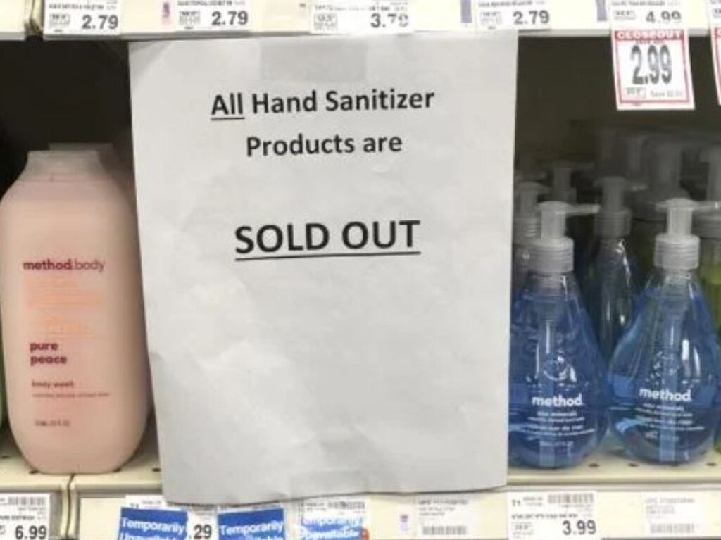 A recent run on hand sanitiser means supermarket shelves across Australia have been stripped bare. Picture: Facebook