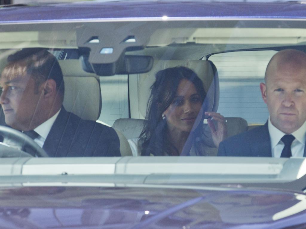 Meghan Markle arrives for a wedding dress rehearsal at Windsor Castle, 17 May 2018. Picture: Tim Anderson/Mirrorpix/australscope