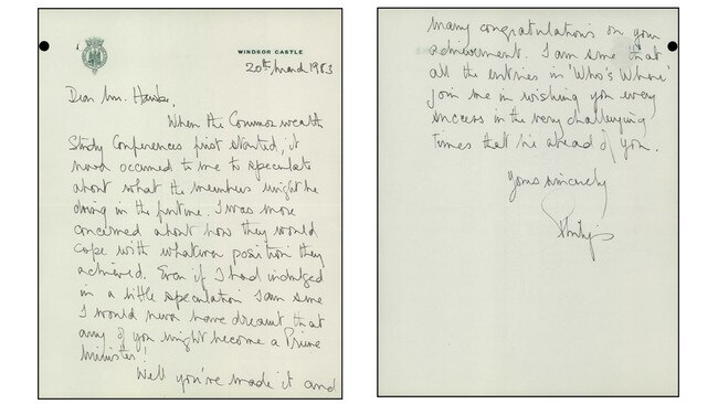 The Duke of Edinburgh’s letter to Hawke after his 1983 election win.