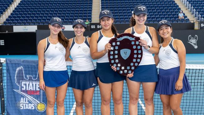 The Drive celebrates winning the 2025 Tennis SA Women's State League title. Picture: Tennis SA