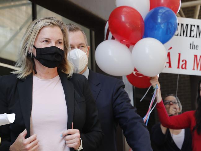 Salon owner Shelley Luther after she was released from jail in Dallas. Picture: AP Photo/LM Otero