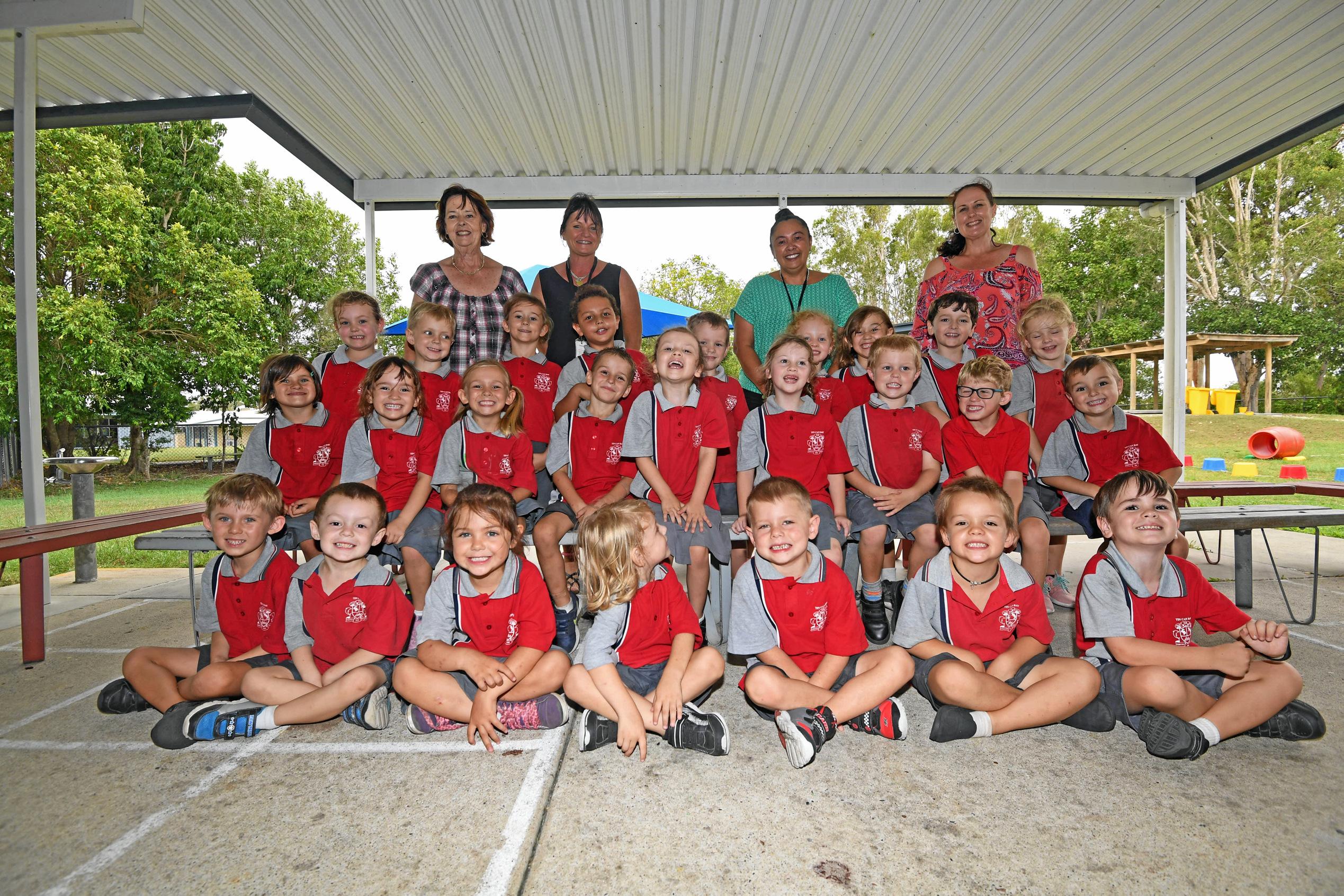 Tin Can Bay State School-Back Row: Mrs Lissa Couchman (Teacher), Mrs Evelyn Ozanne (Teacher Aide), Miss Leanne Nicholson (Teacher Aide), Mrs Stacey Searl (Teacher)Third Row: Mia, Zayden Kear, Alanah O'Hanlon, Shemar Kissier, Jaxon, Tayli Holmes-Wilson, Layla Hall, Steven Ritchie, Kylah WatsonSecond Row: Stella Fitzgerald, Billie Hehir, Paige, Byron Dunkinson, Evie Lindemeier, Samantha Boczek, Phoenix O'Driscoll, Taten Sharp, Braxton O'DonnellFront Row: Charlie Apps, Jordin Price, Summer Fowlersmith, Mason Davis, Hunter Groves, Tilba Wakeling, Emmett Green. Picture: Troy Jegers