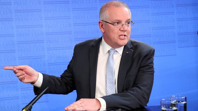 Scott Morrison addresses the National Press Club in Canberra. Picture: Gary Ramage.