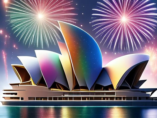 Sydney's Opera House using a fireworks theme on Image Playground.