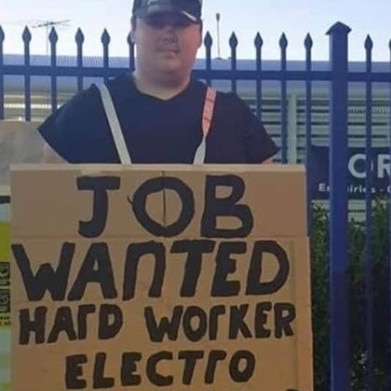 Coomera's Joshua Pollard, 17, took the roadside with a sign hunting for work. He said it didn't take long before he was offered a new job in a factory at Ormeau. Picture: Facebook