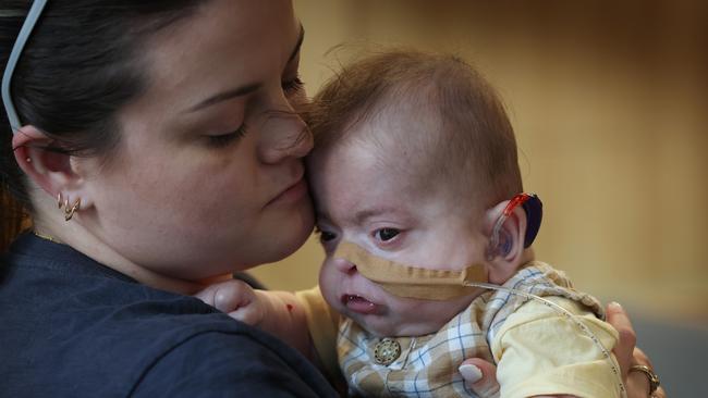 Mum Tonya Ryan from Moe with her baby Archer born 27 weeks premature. Picture: David Caird