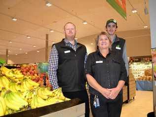 SHOP LOCAL: Adrian Dean, Leeander Walsh and Tyrone Ward from Woolworths Roma are helping support drought affected farmers. Picture: Molly Hancock