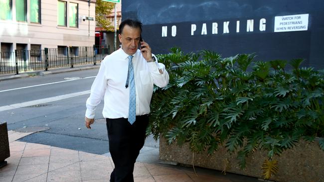 NRL Commissioner Peter V'Landys pictured outside Racing NSW on Druitt St after meeting with Foxtel CEO Patrick Delaney and Channel 9 CEO Hugh Marks about the relaunch of the NRL season. (Please note the meeting didn't take place at Racing NSW HQ). Picture: Toby Zerna