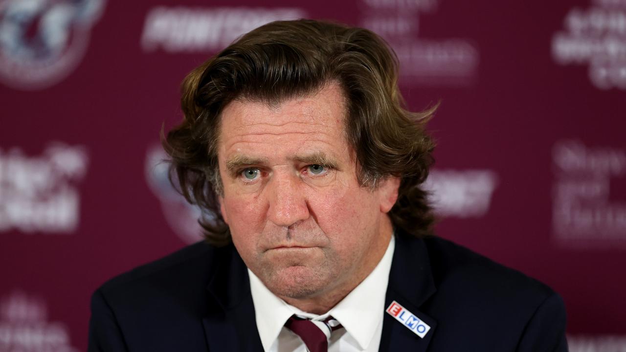 SYDNEY, AUSTRALIA - SEPTEMBER 02: Sea Eagles coach, Des Hasler speaks to the media following the round 25 NRL match between the Canterbury Bulldogs and the Manly Sea Eagles at Accor Stadium, on September 02, 2022, in Sydney, Australia. (Photo by Brendon Thorne/Getty Images)