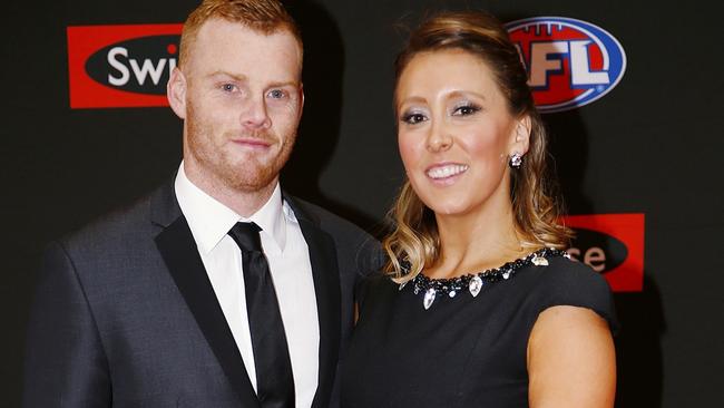 Adam and Haylea Cooney attending the 2015 Brownlow Medal. Picture: Michael Klein.