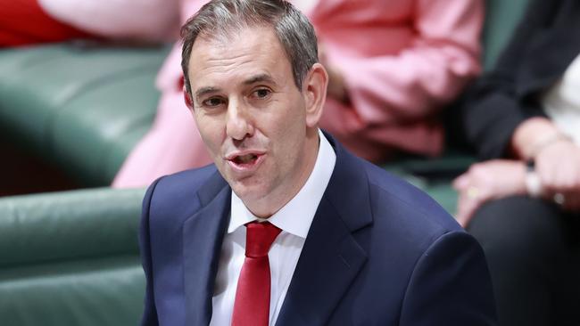 Jim Chalmers delivering his budget speech in parliament on Tuesday night. Picture: Hilary Wardhaugh/Getty Images