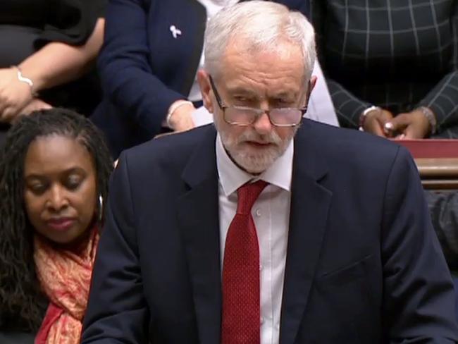 A video grab from footage broadcast by the UK Parliament's Parliamentary Recording Unit (PRU) shows Britain's main opposition Labour Party leader Jeremy Corbyn giving his response and tabling a motion of no confidence in the Government in the House of Commons in London on January 15, 2019, after MPs rejected the government's Brexit deal. - British lawmakers voted overwhelmingly Tuesday to reject the EU divorce deal struck between London and Brussels, in a historic vote that leave Brexit hanging in the balance. (Photo by HO / various sources / AFP) / RESTRICTED TO EDITORIAL USE - MANDATORY CREDIT " AFP PHOTO / PRU " - NO USE FOR ENTERTAINMENT, SATIRICAL, MARKETING OR ADVERTISING CAMPAIGNS