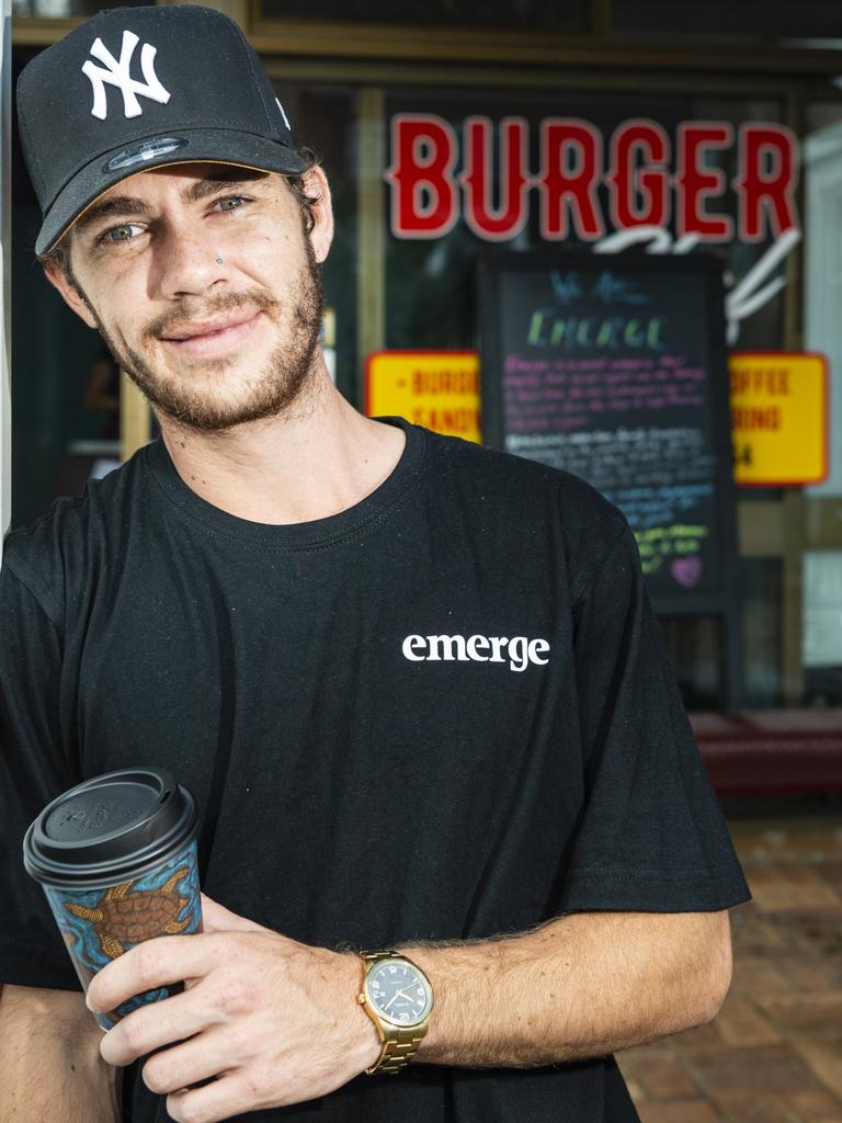 Hospitality trainee Tyrone Bland in the new venue of Emerge Cafe at the old Burger Chef in Margaret St, Wednesday, April 6, 2022. Picture: Kevin Farmer