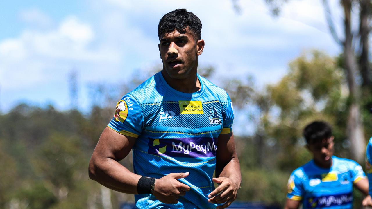 Alofiana Khan-Pereira is in line for a starting spot in Round 1 at the Titans. Picture: Supplied.