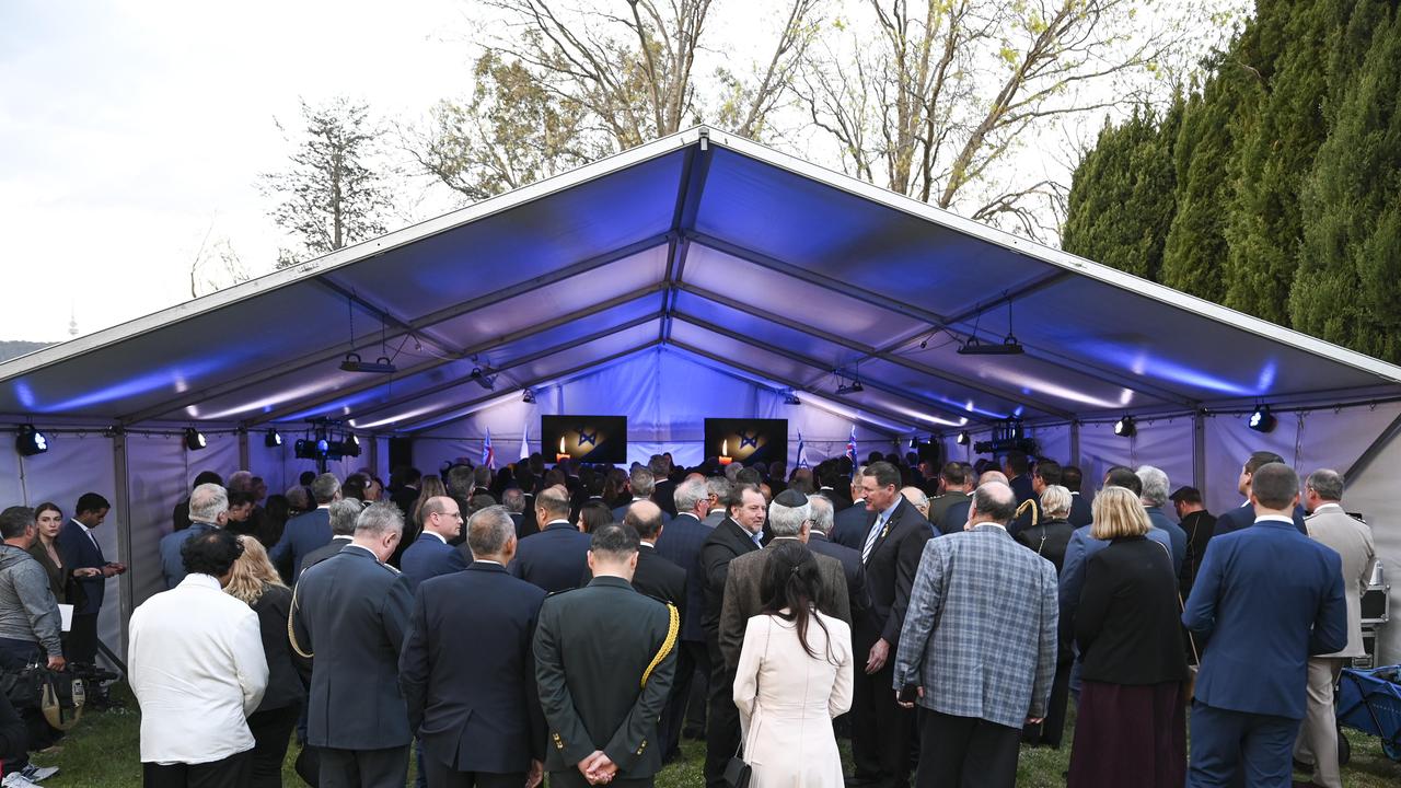 Former ambassador to Israel and now Liberal senator Dave Sharma addressed the October 7 vigil at the Israeli Embassy in Canberra. Picture: NewsWire / Martin Ollman