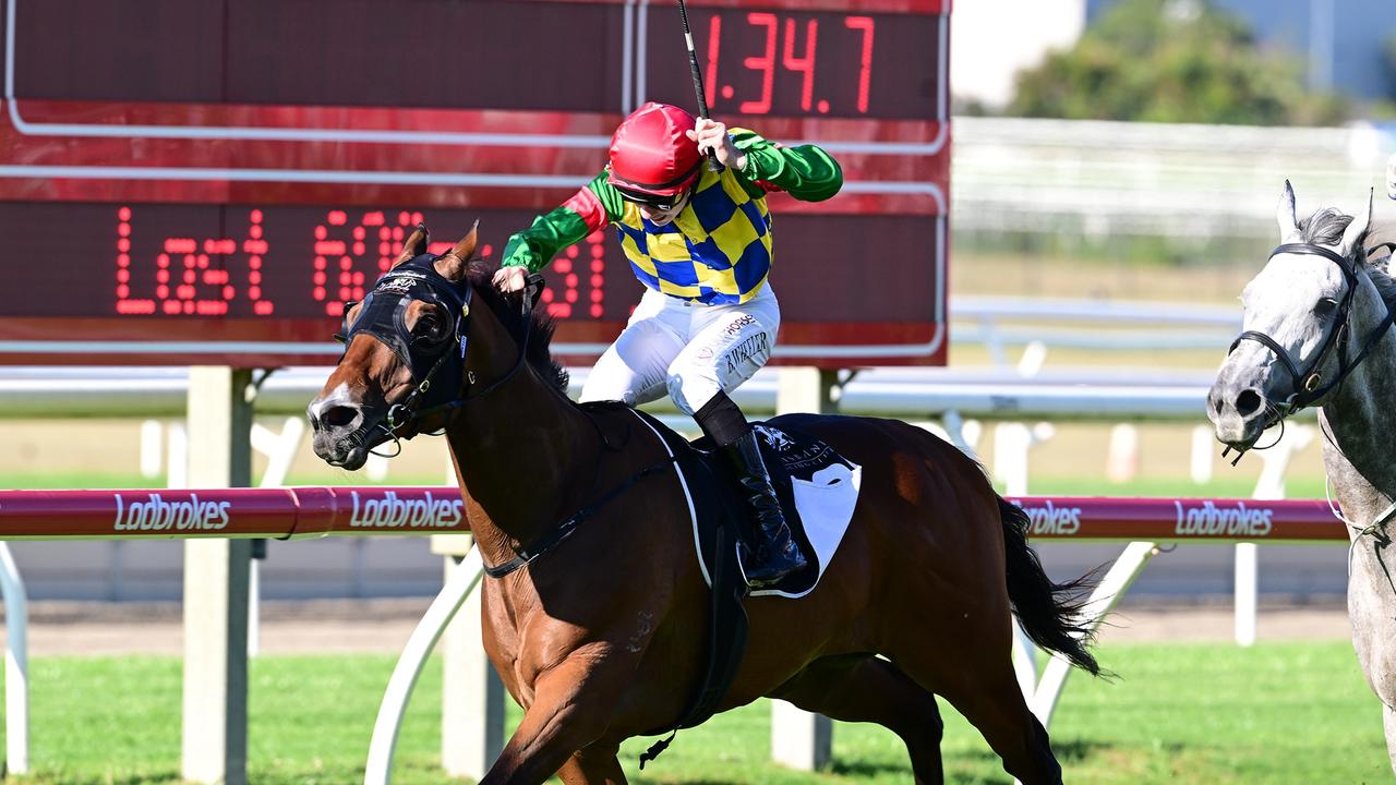 Supplied Editorial Bailey Wheeler wins the Doomben Mile aboard Tidal Creek for trainer
 Stuart Kendrick. Picture: Grant Peters - Trackside Photography