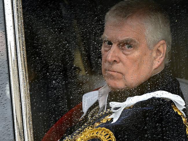 LONDON, ENGLAND - MAY 06: Britain's Prince Andrew, Duke of York leaves Westminster Abbey following the coronation ceremony of King Charles III and Queen Camilla on May 6, 2023 in London, England. The Coronation of Charles III and his wife, Camilla, as King and Queen of the United Kingdom of Great Britain and Northern Ireland, and the other Commonwealth realms takes place at Westminster Abbey today. Charles acceded to the throne on 8 September 2022, upon the death of his mother, Elizabeth II. (Photo by Toby Melville  - WPA Pool/Getty Images)