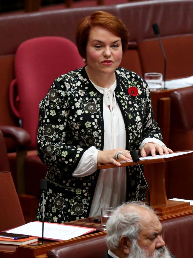 Victorian Senator Kimberley Kitching delivers her first speech in the Senate Chamber in 2016.