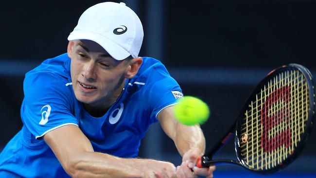 Alex De Minaur gave his all against Tomas Berdych. Picture: Mark Stewart