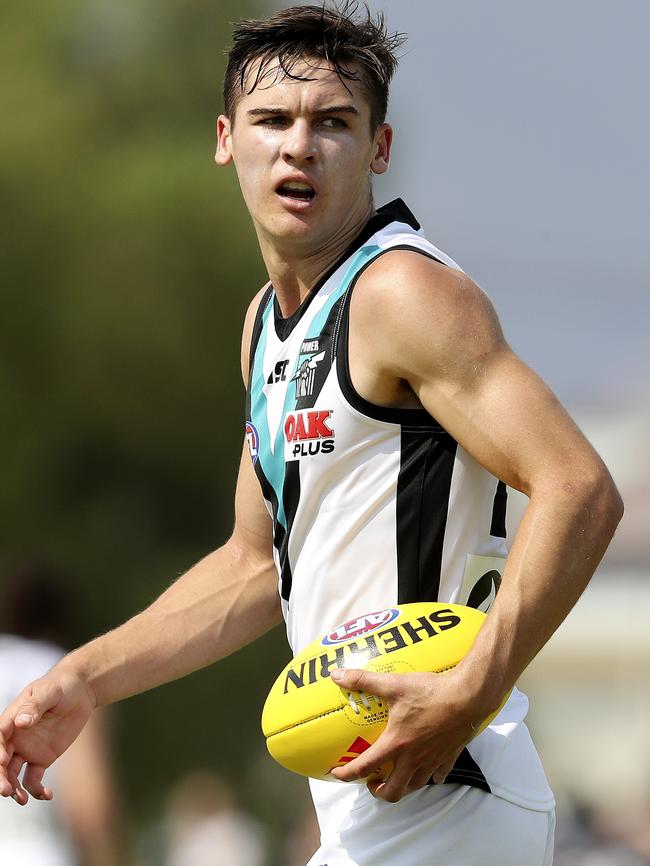 Port Adelaide’s  Connor Rozee playing against the Adelaide Crows in Port Pirie. Picture Sarah Reed