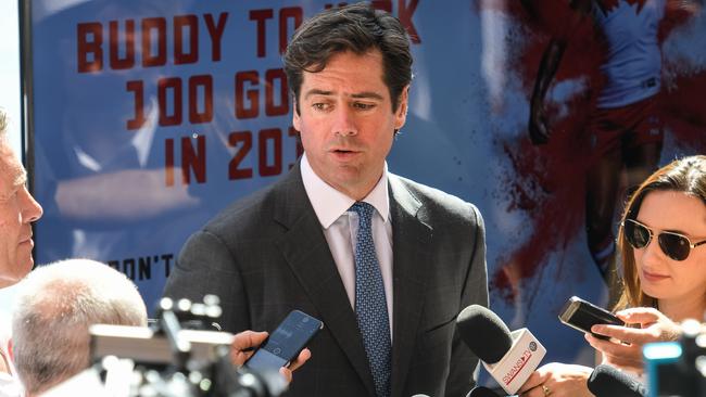 AFL CEO Gillon McLachlan says AFLW’s 2019 season could include a conference system. (AAP Image/Brendan Esposito)