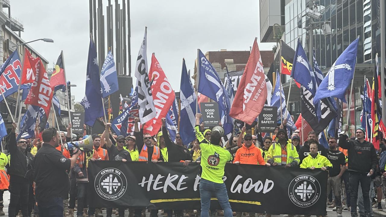 Hundreds of CFMEU members in Perth joined their national counterparts in August to protest against the Federal Government placing the union into administration. Picture: NewsWire/ Emma Kirk